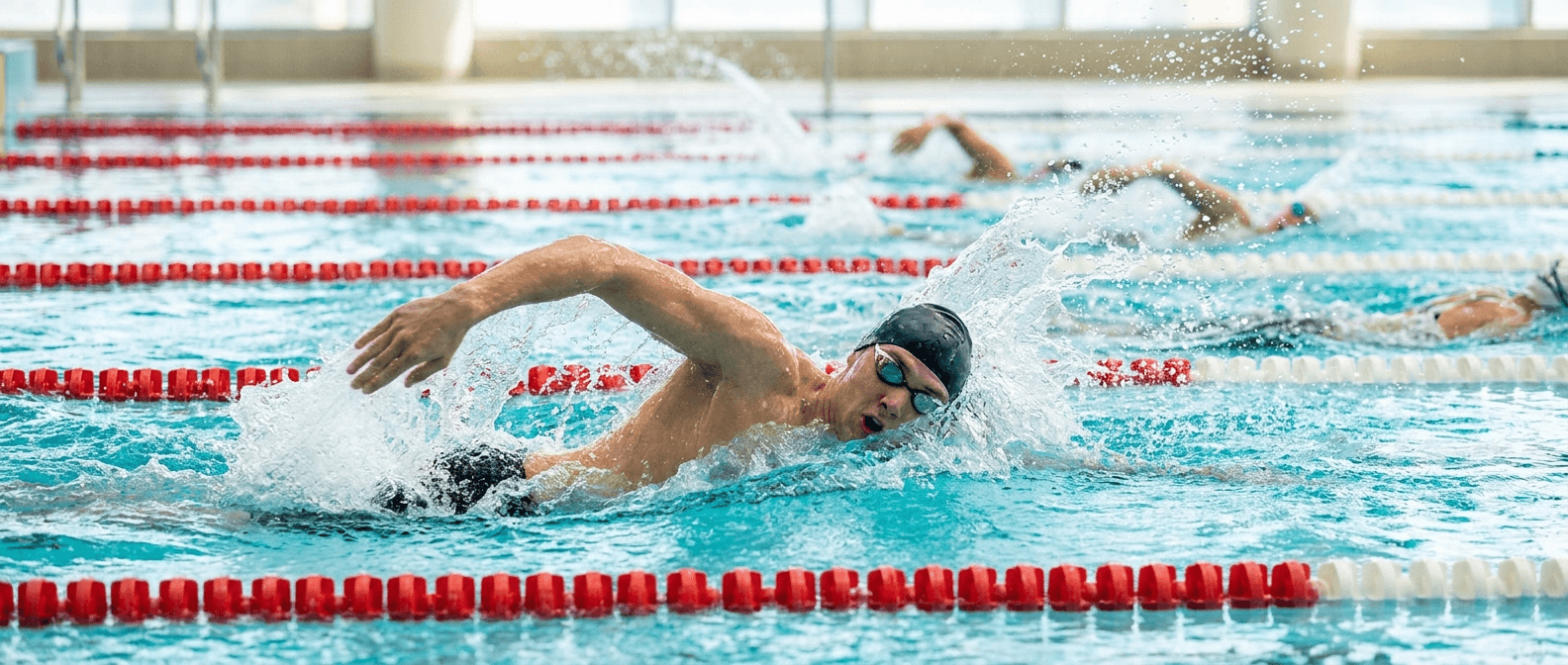 Competitive swimmer racing freestyle